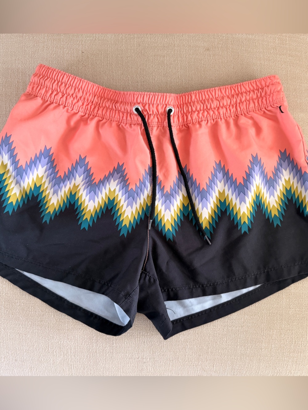 Hurley Coral and Black Zigzag Athletic Shorts, Board Shorts, Swim